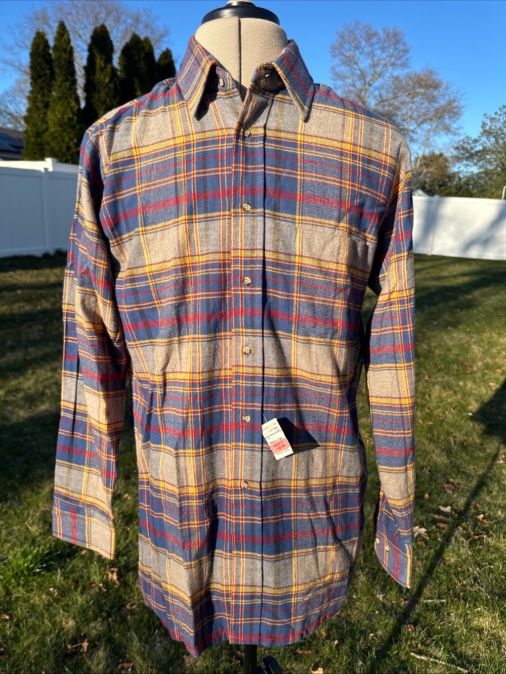 Vtg DeadstockJC Penny The Fox Plaid Flannel Men’s Shirt Size M-Tall 100% Cotton